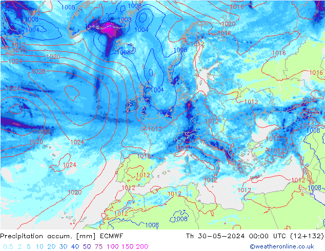 Precipitation accum. ECMWF gio 30.05.2024 00 UTC