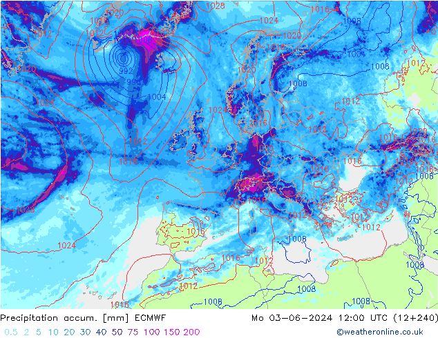 Nied. akkumuliert ECMWF Mo 03.06.2024 12 UTC