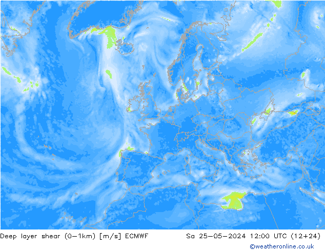 Deep layer shear (0-1km) ECMWF  25.05.2024 12 UTC