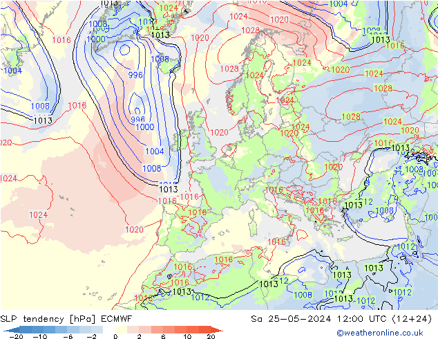 SLP tendency ECMWF Sa 25.05.2024 12 UTC