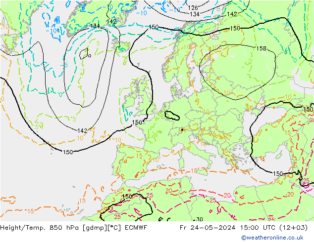 Hoogte/Temp. 850 hPa ECMWF vr 24.05.2024 15 UTC
