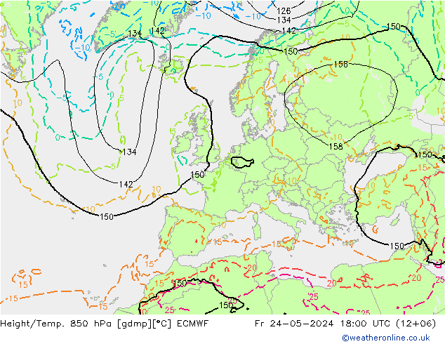 Z500/Rain (+SLP)/Z850 ECMWF 星期五 24.05.2024 18 UTC