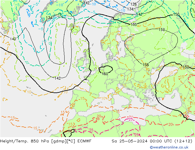 Height/Temp. 850 hPa ECMWF Sa 25.05.2024 00 UTC