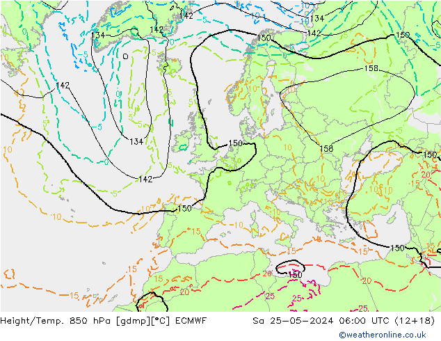 Z500/Rain (+SLP)/Z850 ECMWF Sa 25.05.2024 06 UTC