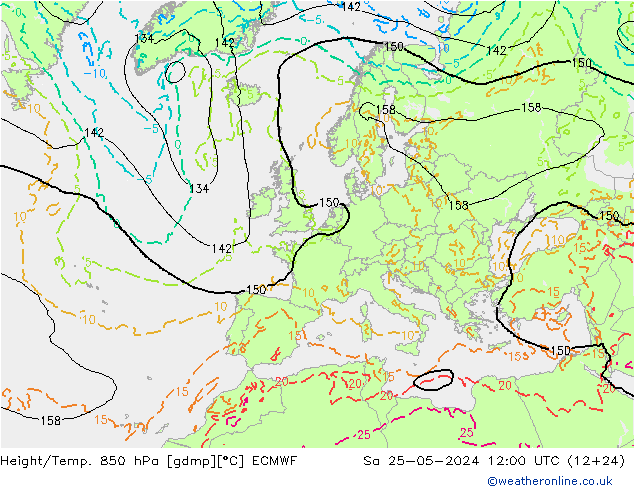 Z500/Rain (+SLP)/Z850 ECMWF 星期六 25.05.2024 12 UTC