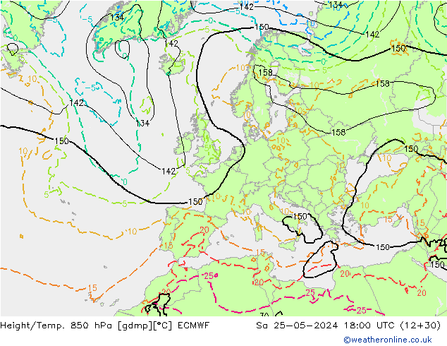 Height/Temp. 850 hPa ECMWF Sa 25.05.2024 18 UTC