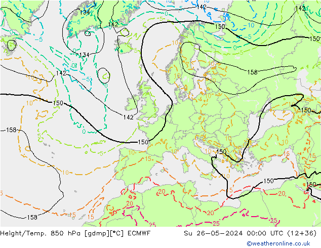 Z500/Yağmur (+YB)/Z850 ECMWF Paz 26.05.2024 00 UTC