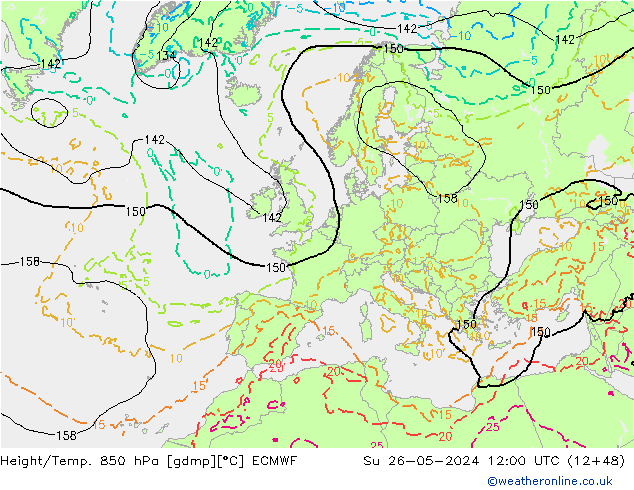 Z500/Rain (+SLP)/Z850 ECMWF dom 26.05.2024 12 UTC