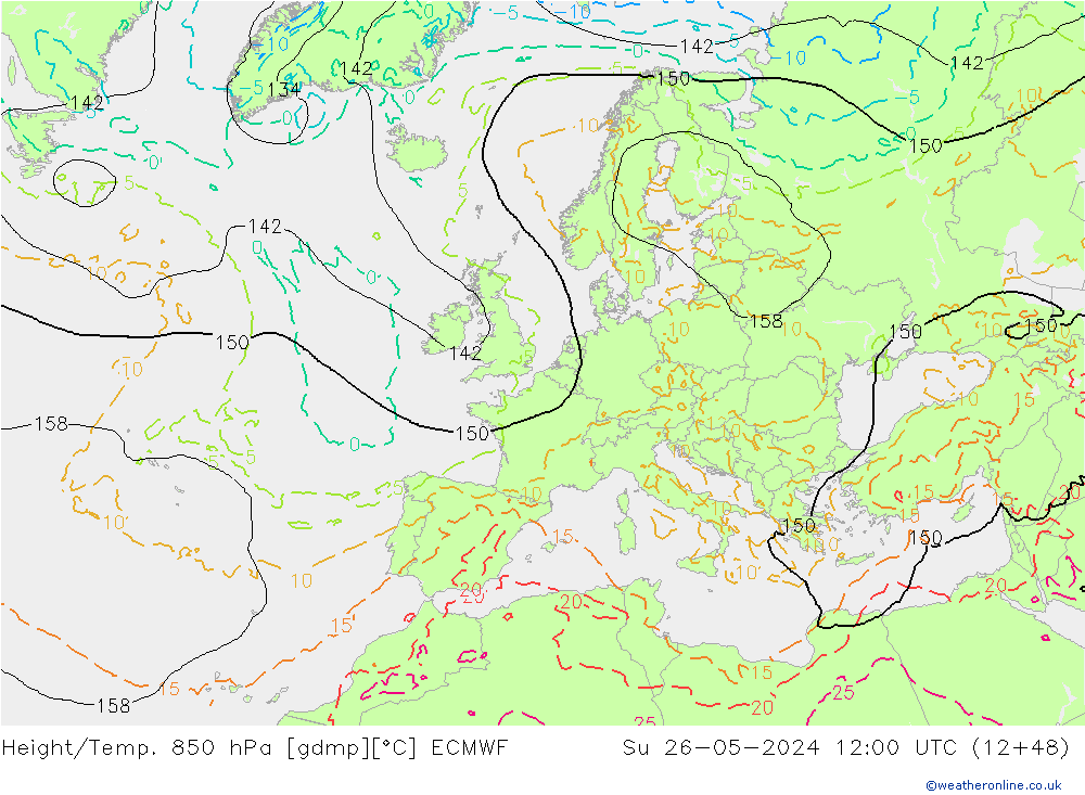 Z500/Rain (+SLP)/Z850 ECMWF Su 26.05.2024 12 UTC