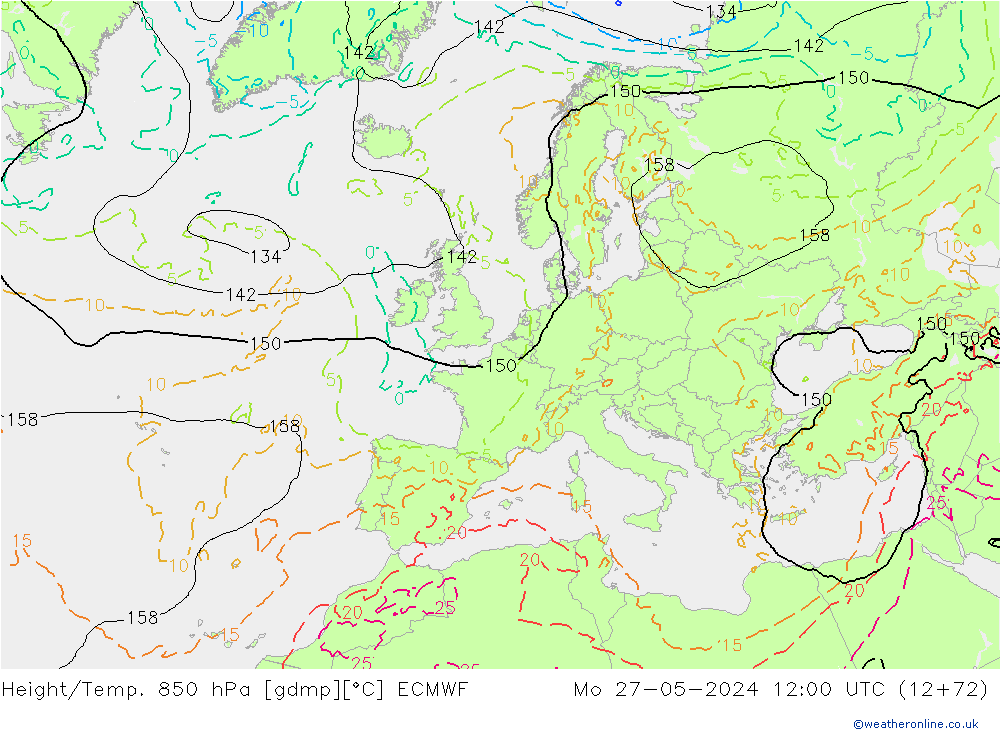 Z500/Rain (+SLP)/Z850 ECMWF пн 27.05.2024 12 UTC