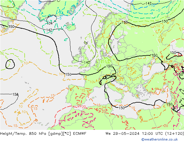 Z500/Rain (+SLP)/Z850 ECMWF We 29.05.2024 12 UTC