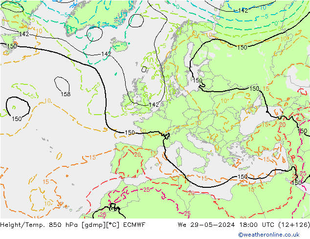 Height/Temp. 850 hPa ECMWF We 29.05.2024 18 UTC