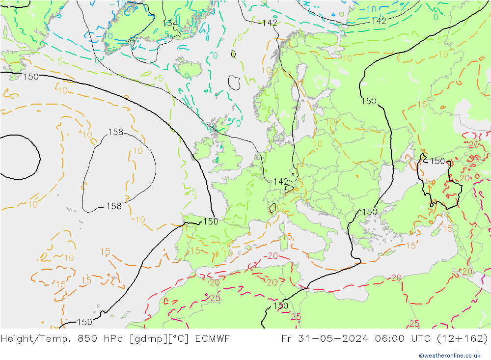Geop./Temp. 850 hPa ECMWF vie 31.05.2024 06 UTC