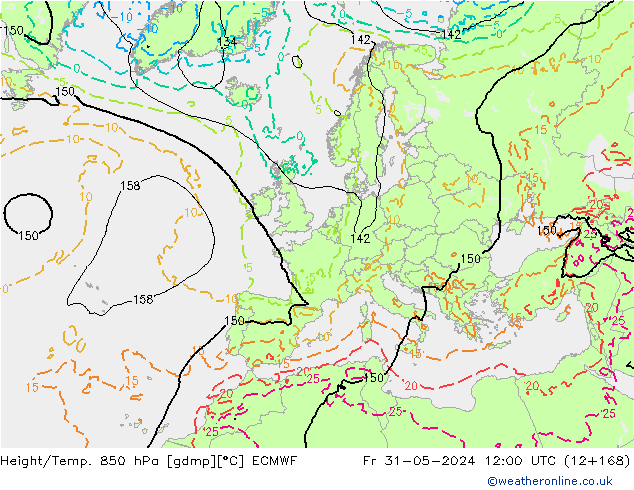 Height/Temp. 850 hPa ECMWF Fr 31.05.2024 12 UTC