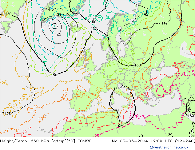 Yükseklik/Sıc. 850 hPa ECMWF Pzt 03.06.2024 12 UTC