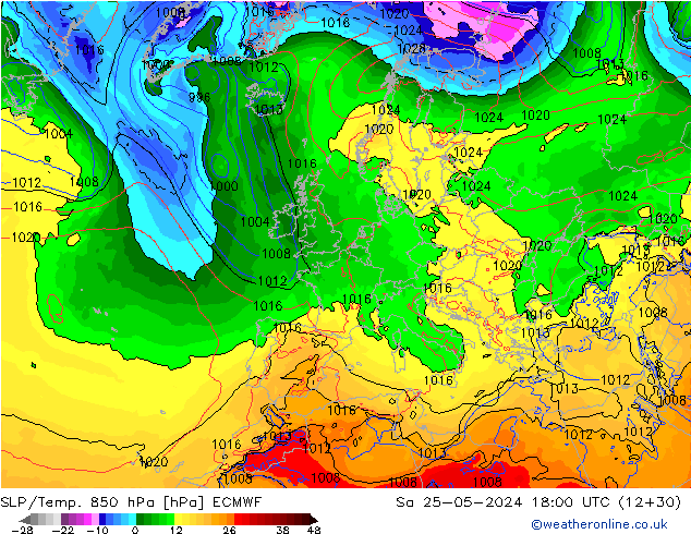 SLP/Temp. 850 hPa ECMWF Sáb 25.05.2024 18 UTC