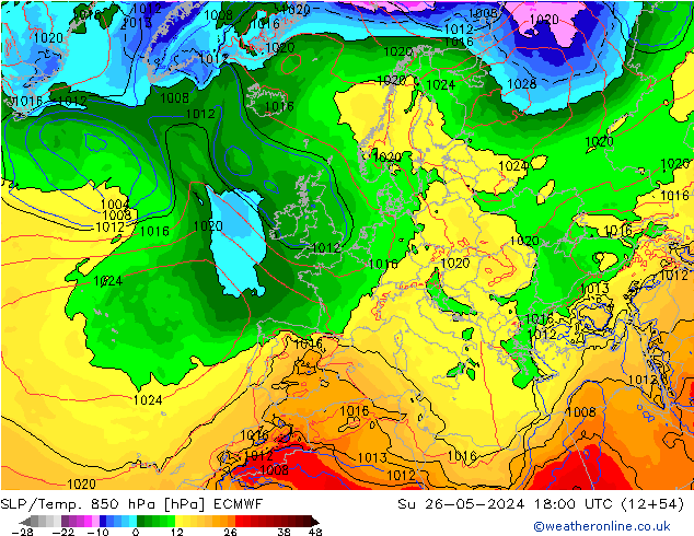 SLP/Temp. 850 hPa ECMWF Ne 26.05.2024 18 UTC