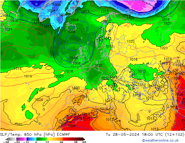 SLP/Temp. 850 hPa ECMWF di 28.05.2024 18 UTC