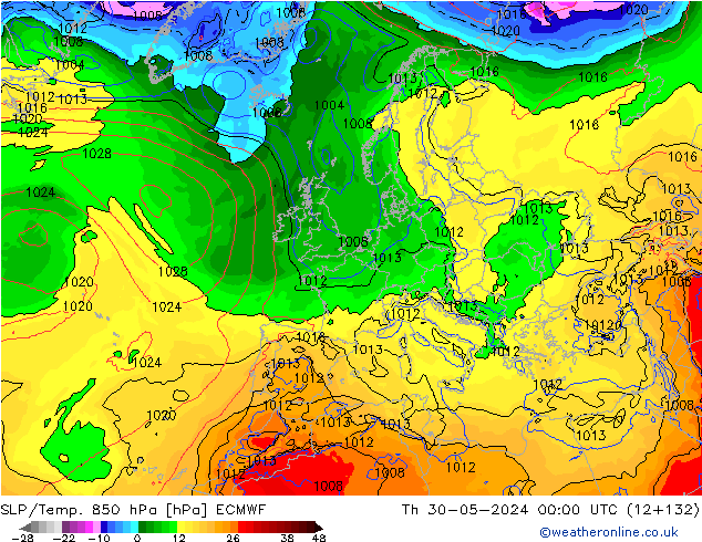 850 hPa Yer Bas./Sıc ECMWF Per 30.05.2024 00 UTC