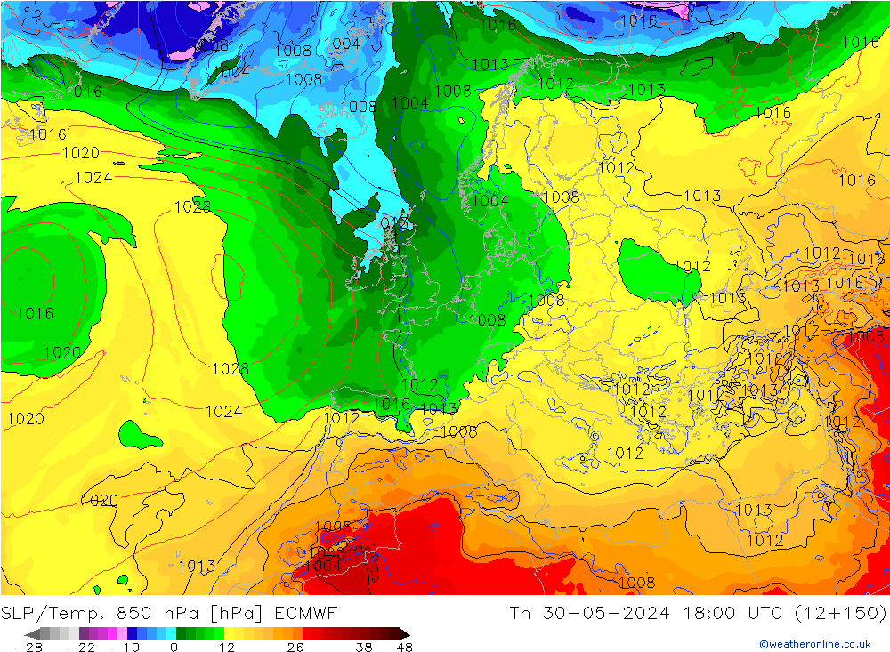 SLP/Temp. 850 hPa ECMWF gio 30.05.2024 18 UTC