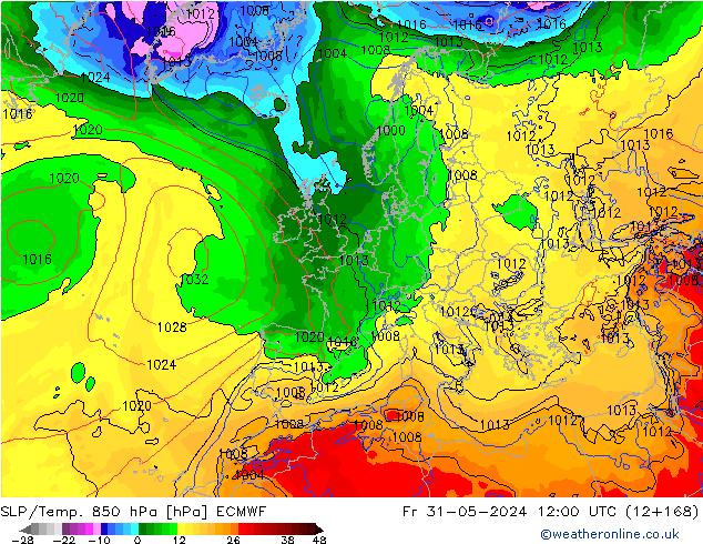 SLP/Temp. 850 hPa ECMWF Fr 31.05.2024 12 UTC