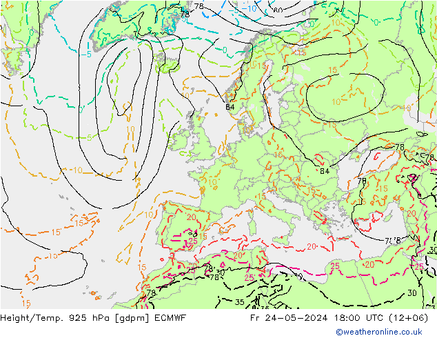 Geop./Temp. 925 hPa ECMWF vie 24.05.2024 18 UTC