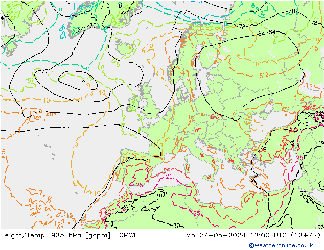 Hoogte/Temp. 925 hPa ECMWF ma 27.05.2024 12 UTC