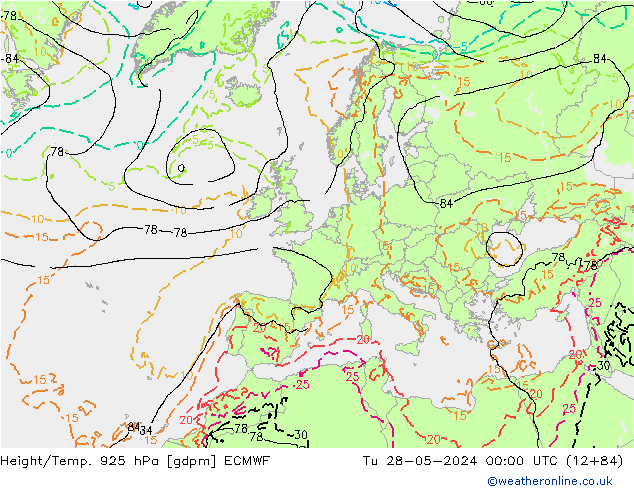 Height/Temp. 925 hPa ECMWF Tu 28.05.2024 00 UTC