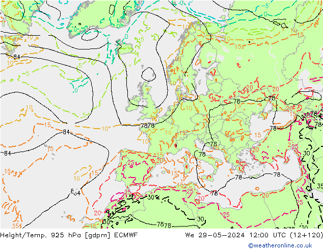 Height/Temp. 925 гПа ECMWF ср 29.05.2024 12 UTC