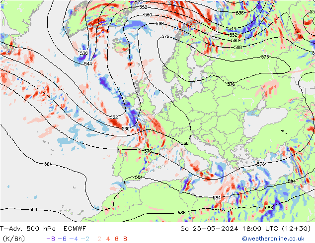 T-Adv. 500 hPa ECMWF Sa 25.05.2024 18 UTC