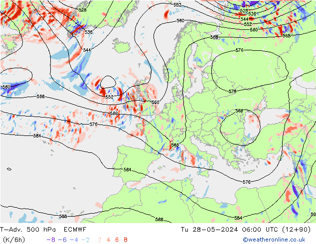 T-Adv. 500 hPa ECMWF Di 28.05.2024 06 UTC