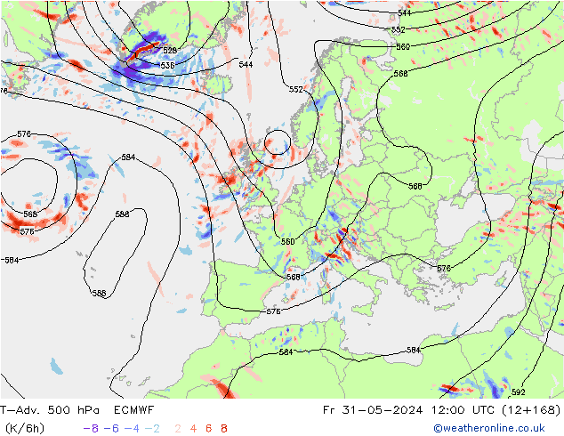 T-Adv. 500 hPa ECMWF Fr 31.05.2024 12 UTC