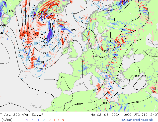 T-Adv. 500 hPa ECMWF Mo 03.06.2024 12 UTC