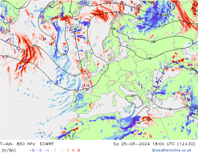 T-Adv. 850 hPa ECMWF Sa 25.05.2024 18 UTC