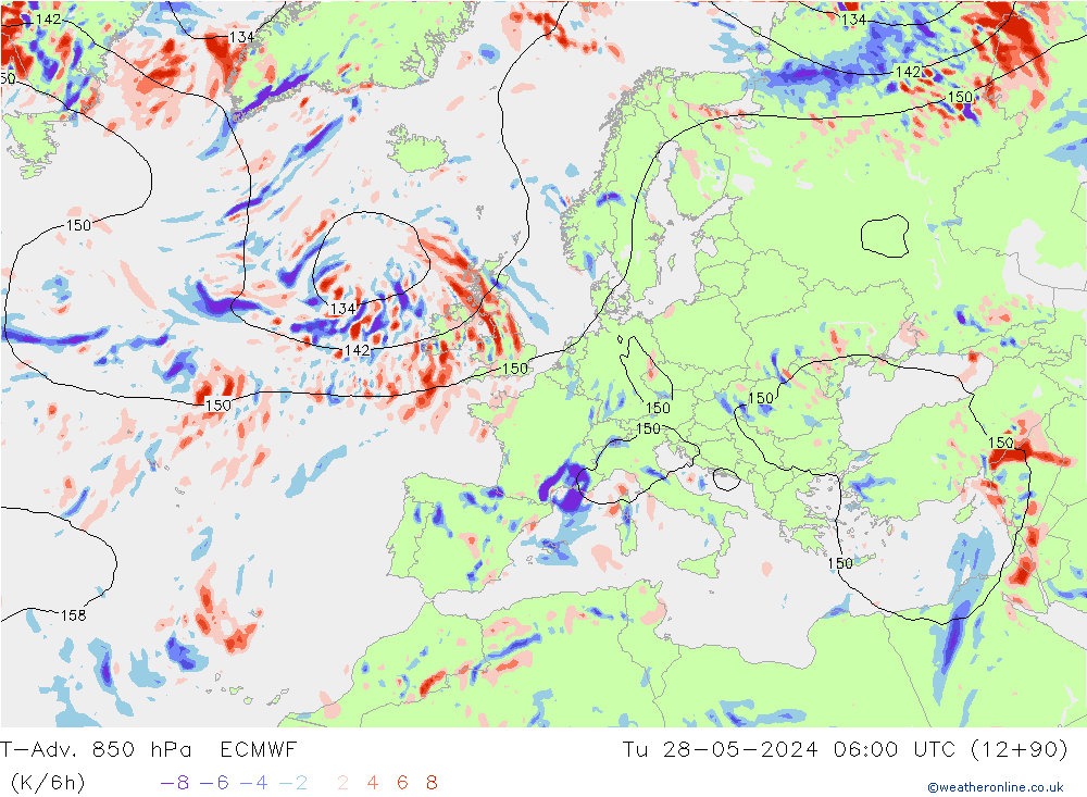 T-Adv. 850 гПа ECMWF вт 28.05.2024 06 UTC