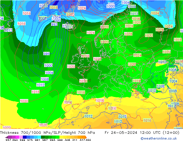 Thck 700-1000 hPa ECMWF 星期五 24.05.2024 12 UTC