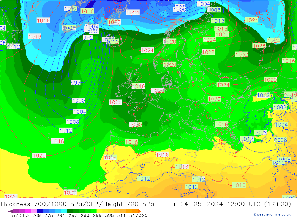 Thck 700-1000 hPa ECMWF Sex 24.05.2024 12 UTC