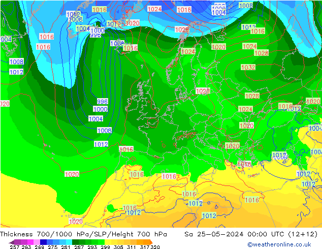 Thck 700-1000 hPa ECMWF so. 25.05.2024 00 UTC