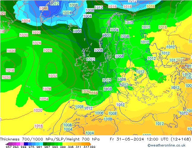 Thck 700-1000 hPa ECMWF Pá 31.05.2024 12 UTC