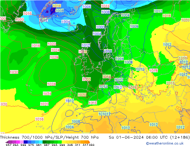 Schichtdicke 700-1000 hPa ECMWF Sa 01.06.2024 06 UTC