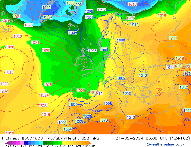 Thck 850-1000 hPa ECMWF ven 31.05.2024 06 UTC