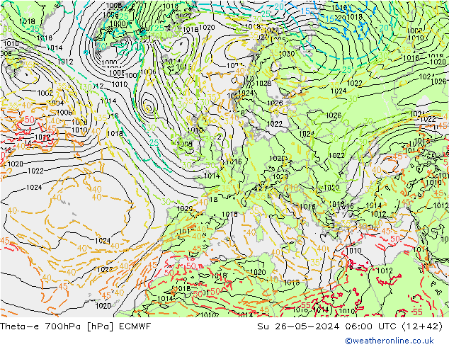 Theta-e 700hPa ECMWF dim 26.05.2024 06 UTC