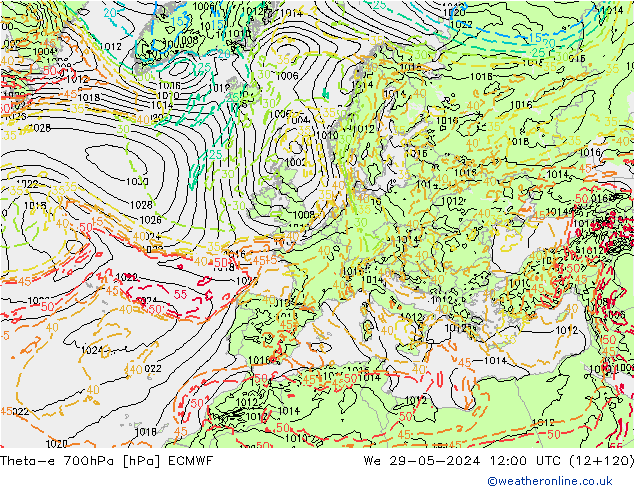 Theta-e 700hPa ECMWF Mi 29.05.2024 12 UTC