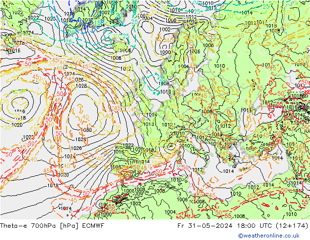 Theta-e 700hPa ECMWF  31.05.2024 18 UTC