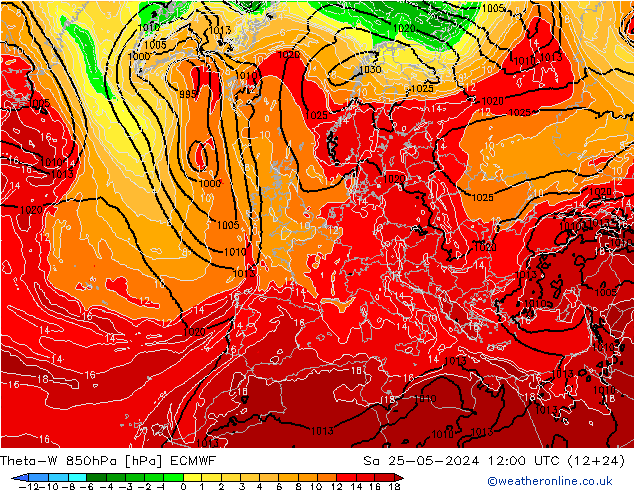 Theta-W 850hPa ECMWF Cts 25.05.2024 12 UTC