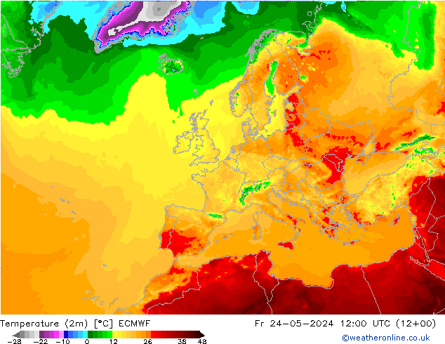 温度图 ECMWF 星期五 24.05.2024 12 UTC