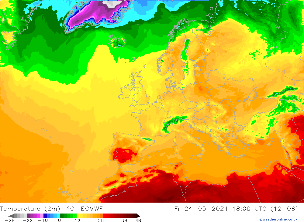 température (2m) ECMWF ven 24.05.2024 18 UTC