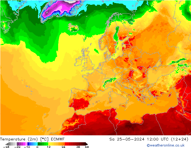 Temperaturkarte (2m) ECMWF Sa 25.05.2024 12 UTC