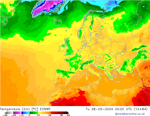 température (2m) ECMWF mar 28.05.2024 00 UTC