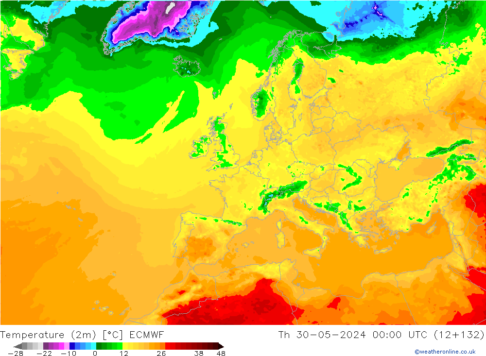 Temperatuurkaart (2m) ECMWF do 30.05.2024 00 UTC